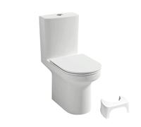 WC à poser sans bride sortie horizontale Elite avec abattant frein de chute + tabouret physiologique blanc