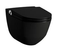 WC avec douche LAUFEN Cleanet Riva, sans rebord de chasse, suspendu au mur, télécommande, siège de WC avec couvercle, H8206917160001, Couleur: Noir Mat