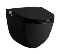WC avec douche LAUFEN Cleanet Riva, sans rebord de chasse, suspendu au mur, télécommande, siège de WC avec couvercle, H8206910200001, Couleur: Noir brillant