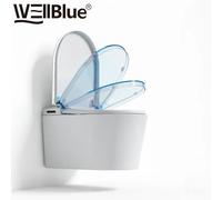 WC mural intelligent WELLBLUE avec télécommande, siège chauffant, chasse automatique, réservoir intégré, bidet sans rebord pour salle de bain BLANC