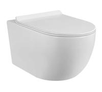 WC Suspendu Blanc Sans Bride avec Fixations Invisibles + Abattant Ultra Fin Déclipsable + Frein de Chute (Blanc)