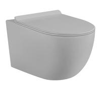 WC Suspendu gris mat Sans Bride avec Fixations Invisibles + Abattant Ultra Fin Déclipsable + Frein de Chute (Gris mat)