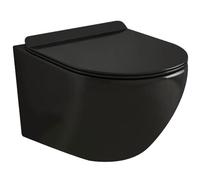 WC Suspendu noir Sans Bride avec Fixations Invisibles + Abattant Ultra Fin Déclipsable + Frein de Chute (Noir)