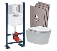 WC Suspendu Pack Complet Accessoires - Pack Grohe Bâti autoportant, WC sans bride, fixations invisibles, Abattant softclose, Plaque chrome mat, Set habillage, Abattant WC,Cuvette Toilette