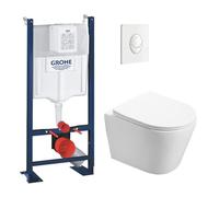 WC Suspendu Pack Complet Accessoires - Pack WC Grohe Bâti autoportant, WC sans bride SAT Infinitio, Abattant softclose, Plaque blanc alpin, Abattant WC,Cuvette Toilette, Chasse d'eau Wc, Mécanisme