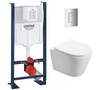 WC Suspendu Pack Complet Accessoires - Pack WC Grohe Bâti autoportant, WC sans bride SAT Infinitio, Abattant softclose, Plaque chrome mat, Abattant WC,Cuvette Toilette, Chasse d'eau Wc, Mécanisme