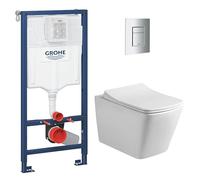 WC Suspendu Pack Complet Accessoires - Pack WC Grohe Bâti-support, WC sans bride Infinitio Design, Abattant softclose, Plaque chrome, Abattant WC,Cuvette Toilette, Chasse d'eau Wc, Mécanisme