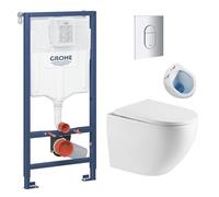 WC Suspendu Pack Complet Accessoires - Pack WC Grohe Bâti-support, WC sans bride SAT Fusion, Abattant softclose, Plaque Chrome, Abattant WC,Cuvette Toilette, Chasse d'eau Wc, Mécanisme