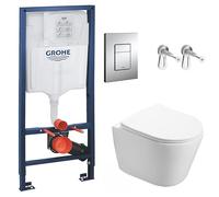 WC Suspendu Pack Complet Accessoires - Pack WC Grohe Bâti-support, WC SAT Infinitio sans bride, fixation invisible, Plaque chrome, Abattant WC,Cuvette Toilette, Chasse d'eau Wc, Mécanisme
