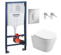 WC Suspendu Pack Complet Accessoires - Pack WC Grohe Bâti-support, WC SAT Infinitio sans bride fixation invisible, Plaque chrome mat, Abattant WC,Cuvette Toilette, Chasse d'eau Wc, Mécanisme