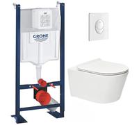 WC Suspendu Pack Complet Accessoires - Pack WC Grohe Rapid SL autoportant, WC sans bride SAT Brevis, Abattant ultra-fin softclose Plaque blanche, Abattant WC,Cuvette Toilette, Chasse d'eau, Mécanisme
