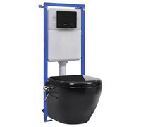 WC Suspendu Pack Complet, Toilette Murale Cuvette Suspendu et sans bord avec réservoir noir céramique 36 x 48 x 41,5 cm