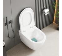 WC suspendu, sans bride avec couvercle à fermeture douce, WC à fond creux à faible odeur, WC en céramique avec revêtement nano, cuvette de WC avec chasse d'eau monotrou superspin, blanc Étant donné qu