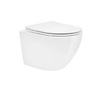 WC Suspendu sans Bride, Court, 49 cm, Blanc Brillant, Cuvette en Céramique