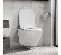 WC suspendu sans bride vidaXL en céramique blanche