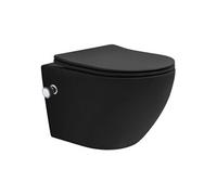 LuxeBath WC Suspendu sans Rebord avec Fonction Bidet, Court 49cm, Noir Mat, Chasse d'Eau Tornado, en Céramique, Nano-Revêtement, Abattant Softclose Duroplast, Cuvette avec Siège Fermeture Automatique