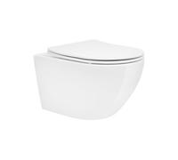 LuxeBath WC Suspendu sans Rebord, Blanc, en Céramique, à Chasse d'Eau Profonde Tornado, Long 54 cm, avec Couvercle Softclose, Cuvette Toilette Murale Brillante avec Abattant à Fermeture Automatique