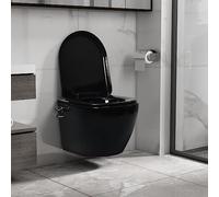 WC Suspendu, Toilette Mural Cuvette WC Toilette murale sans bord à fonction de bidet Céramique Noir