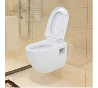 vidaXL – WC suspendu – Céramique blanc – Système de fermeture douce – Facile à entretenir