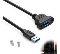 Wcawnlt Adaptateur De Câble Court USB 3.0, 0.3m Rallonge Montage sur Panneau pour Tableau de Bord et Châssis, 5Gbps Haute Vitesse, avec 2 Vis M3, Stable et Robuste, Noir, 1 Pièce
