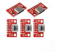 Wcawnlt Compatible Charge C-to-C 5 Pcs Connecteur USB C avec Résistance 5.1k, Carte de Dérivation USB-C Femelle 6 Pins à Souder, Adaptateur PCB Rouge pour Clavier DIY et Alimentation Électronique