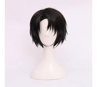 WCCNKK Anime Levi Ackerman Cosplay Perruque, Cheveux Noirs Courts, Matériau Résistant Aux Hautes Températures, Convient pour Les Fêtes d'halloween, Cadeaux Anime
