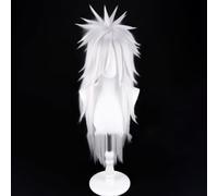 WCCNKK Anime Uchiha Madara Cosplay Perruque, Cheveux De 90 Cm, Matériau Résistant Aux Hautes Températures, Convient pour Les Fêtes d'halloween Et Les Conventions D'anime, Anime Cadeau,Argent