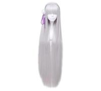 WCCNKK Perruque Cosplay pour Emilia Re: Zero - Starting Life in Another World Cosplay Perruque, Cheveux Longs Gris Argenté, Anime Wig Homme Femme Cosplay Perruques Déguisements Halloween