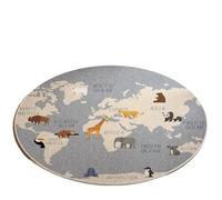 WCDFTASL Compatible avec Le Tapis Rond for Enfants VIKAMA, Tapis de Jeu éducatif antidérapant à Motif Carte du Monde et Animaux for Chambre à Coucher(QR-1,80X80CM(2.6X2.6FT)