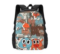Wcguokj The Amazing Anime World Of Gumball Sac à dos cartable décontracté durable Sac à dos de voyage léger Cadeau pour les fans d'anime
