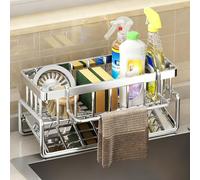 Wclavion Support pour Éponge d'Évier Cuisine Acier Inoxydable 304 Antirouille | Porte-Brosse Haut & Organisateur Éponges avec Séparateur(Silver,Basic Styles)