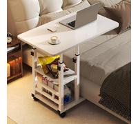 Wclavion Table d'appoint Mobile avec roulettes & Cadre en Acier | Table de Chevet et Bout de Canapé à Hauteur Réglable | Support pour Ordinateur Portable(White,60 * 40)