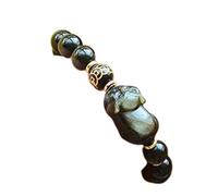 WCOCOW Bracelet Feng Shui - Bracelet en cristal d'obsidienne noire - Bracelet en pierre précieuse naturelle - Bracelet porte-bonheur en forme de cochon - Bracelet à quartz Reiki, 10MM