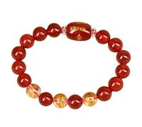 WCOCOW Bracelet Feng Shui en agate rouge - Tai Sui - Talisman - Bracelet en perles de cristal naturel - Bracelet pour femme et homme - Bracelet porte-bonheur en cristal de quartz chakra, 10mm, Agate