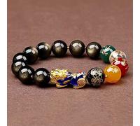 WCOCOW Bracelet Feng Shui en obsidienne dorée naturelle - Bracelet Pixiu à changement de couleur - Perles de cristal - Talisman pour l'argent, la prospérité, la chance, le changement de couleur, 10 mm