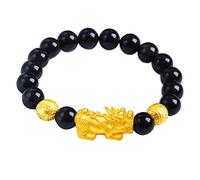 WCOCOW Bracelet Feng Shui Pixiu Dragon Bracelet en Obsidienne Noire Naturelle Bracelet à breloques Pi Yao Bracelet Talisman Pierre Chakra Quartz Amulette pour la Chance, Obsidienne Noire, 12 mm