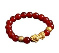 WCOCOW Bracelet Feng Shui Pixiu Dragon Bracelet en Obsidienne Noire Naturelle Bracelet à breloques Pi Yao Bracelet Talisman Pierre Chakra Quartz Amulette pour la Chance, Agate Rouge, 10 mm