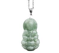 WCOCOW Collier Feng Shui avec pendentif Bouddha Guanyin - Collier en jade naturel pour femme et homme - Chaîne ras du cou en argent sterling - Amulette en jade vert - Collier porte-bonheur vintage