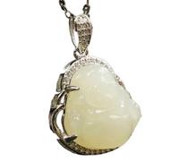 WCOCOW Collier Feng Shui en argent sterling avec pendentif Bouddha rieur en jade de Hétien, collier avec chaîne en argent et pierre naturelle, collier délicat porte-bonheur pour femme