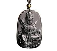 WCOCOW Collier Feng Shui - Pierre naturelle - Obsidienne noire - Collier avec pendentif Bouddha Guanyin - Collier porte-bonheur - Pour femme et homme - Cadeau idéal - Talisman porte-bonheur