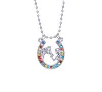 WCRAZYE Collier avec pendentif cheval pour femme chic et mignon avec strass colorés arc-en-ciel en forme d'animal en cours d'exécution pour cowgirl bijoux équestres cadeaux pour fille, petite-fille