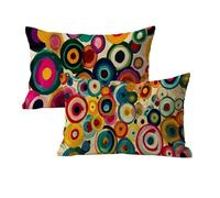 wcusmmog Housse Coussin 50x70 Couleur Cercle Motif Housse Coussin Exterieur Lot de 2 Rectangulaire Lin Decoration Taie d'oreiller avec Fermeture éClair Invisible, Canapé Chambre Taie d'oreiller L-17