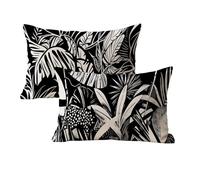 wcusmmog Housse Coussin 50x70 Noir et Blanc Feuille Motif Housse Coussin Lot de 2 Rectangulaire Lin Decoration Taie d'oreiller avec Fermeture éClair Invisible, Canapé Chambre Taie d'oreiller L-245