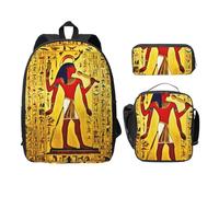 WCXTHGFA Ancient Egypt Tribe Series Ensemble sac à dos élégant, sac de sport 3 pièces avec pochette cosmétique, boîte à déjeuner isotherme, Noir , taille unique