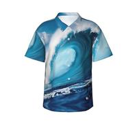 WCXTHGFA Big Ocean Wave Chemise hawaïenne élégante à imprimé HD pour homme, chemise à manches boutonnées pour l'été, la plage, les vacances, Noir , M