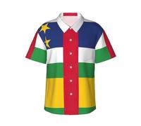 WCXTHGFA Chemise hawaïenne élégante pour homme avec imprimé drapeau de l'Afrique centrale, chemises à boutons pour l'été, la plage, les vacances, Noir , L