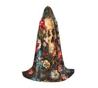 WCXTHGFA Costume d'Halloween à imprimé tête de mort floral, cape médiévale avec capuche confortable, pour cosplay, fêtes et plus encore
