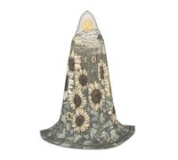 WCXTHGFA Costume d'Halloween avec imprimé tournesols et camomille, cape médiévale avec capuche confortable, pour cosplay, fêtes et plus encore