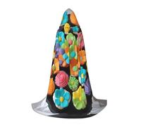 WCXTHGFA Costume d'Halloween coloré avec imprimé gâteau de fleurs arc-en-ciel, cape médiévale avec capuche confortable, pour cosplay, fêtes et plus encore