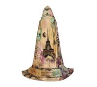 WCXTHGFA Costume d'Halloween imprimé Tour Eiffel de Paris, cape médiévale avec capuche confortable, pour cosplay, fêtes et plus encore